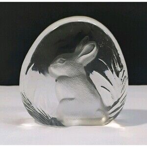 Vintage Lead Crystal Zajecar Sitting Bunny Rabbit Paperweight Figurine Art Glass